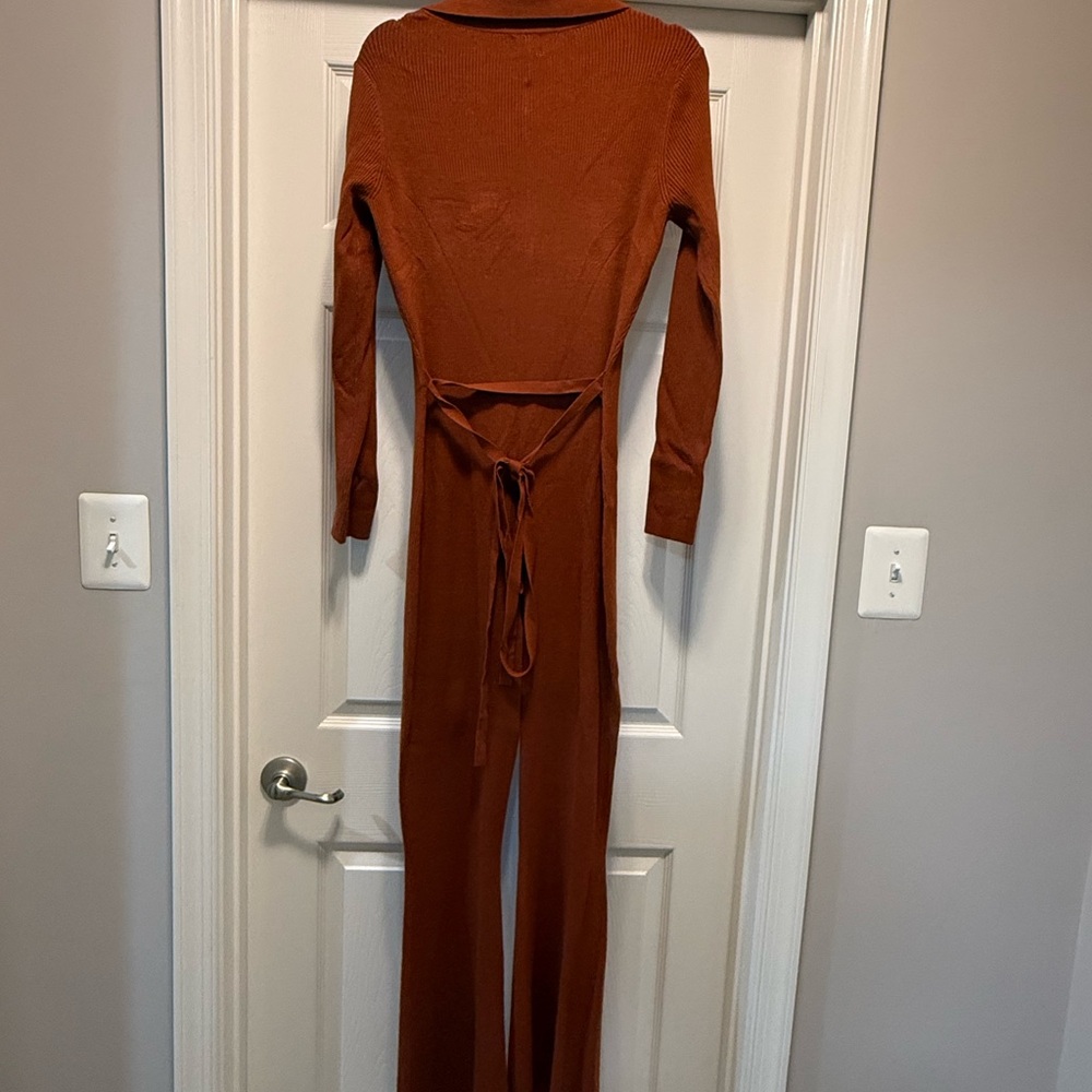 Bar III Brown Knit Jumpsuit with Long Sleeves - Picture 2 of 3